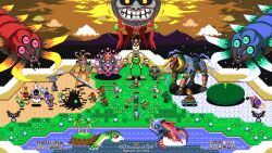 6+boys 6+girls amy_(zelda) axe bat_(animal) battle_axe beth_(poe)_(zelda) big_poe bird black_sclera blue_fire bomb bug bull captain_keeta centipede cloud colored_sclera deku_link deku_scrub desert dinolfos dirt double_helix double_helix_sword dust electricity energy explosive fierce_deity fins fire fish flower four_giants frog garo_(zelda) garo_master gekko_(zelda) gerudo ghost giant glowing glowing_eyes goat goht gomess_(zelda) goron goron_link grass great_fairy_mask green_eyes green_fire green_sclera gyorg hat highres hooves horns igos_du_ikana instrument iron_knuckle joelle_(zelda) jumping kaepora_gaebora kafei_mask keaton_mask king&#039;s_lackeys link lizard mad_jelly majora&#039;s_mask_(character) mandibles mark_(6208406) mask mecha meg_(zelda) moon_(zelda) mountain multiple_boys multiple_girls ninja nintendo no_pupils ocarina ocean odolwa orange_fire owl palm_tree pink_eyes pink_sclera pixel_art plant poe_(zelda) poe_sisters purple_fire red_fire robot rock sand scanlines scythe sharp_teeth shield skeleton skull_kid snapper_(zelda) snow splashing stalchild statue swimming sword tail teeth the_legend_of_zelda the_legend_of_zelda:_majora&#039;s_mask tree turtle tusks twinmold undead wart_(zelda) weapon wizzrobe yellow_eyes yellow_fire zora zora_link