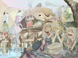6+girls alice_margatroid bad_id bad_pixiv_id carrying catfish cirno everyone fish flandre_scarlet hakurei_reimu handstand hong_meiling ibuki_suika izayoi_sakuya kirisame_marisa koakuma kochiya_sanae konpaku_youmu konpaku_youmu_(ghost) multiple_girls namazu_(touhou) parasol patchouli_knowledge pointing praying reisen_udongein_inaba remilia_scarlet shade shaded_face shinta_(artist) shoulder_carry tokoroten_(hmmuk) touhou umbrella