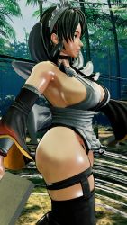 1girl 3d ass ass_focus black_hair black_leotard breasts curvy high_heels highleg highleg_leotard highres huge_ass indoors iroha_(samurai_spirits) large_breasts legs leotard maid maid_headdress ryona samurai_spirits screencap shiny_skin short_hair sideboob skindentation thick_thighs thighhighs thighs third-party_edit wide_hips