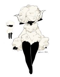 Rule 34 | 1girl, black skin, colored skin, copyright request, curly hair, full body, horns, long sleeves, original, pointy ears, reference inset, sheep girl, sheep horns, short hair, simple background, torori toro (oimo kenpi), white background, white hair