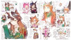 1boy 6+girls animal_ears blue_eyes blush brown_hair character_name clenched_hands closed_eyes closed_mouth commentary crown dress ear_covers english_commentary english_text epaulettes family_guy gloves green_scarf hair_over_one_eye haru_urara_(umamusume) hat highres hiru315 horse_ears horse_girl horse_tail jacket long_hair meme mini_crown multicolored_hair multiple_girls multiple_views muscular muscular_female orange_hair peter_griffin pink_hair puff_of_air rice_shower_(umamusume) sakura_bakushin_o_(umamusume) scarf silence_suzuka_(umamusume) simple_background single_epaulette snow_globe streaked_hair symboli_rudolf_(umamusume) t-head_trainer_(umamusume) t.m._opera_o_(umamusume) tail trainer_(umamusume) umamusume white_background white_gloves