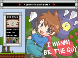3boys apple birdo blouse blue_shirt bowser brown_hair cape castlevania_(series) colored_skin copyright_name dark_skin dracula dracula_(castlevania) english_text food fruit green_skin gun happy i_wanna_be_the_guy kraidgief male_focus mario_(series) mecha mecha_birdo mecha_dragon_(mega_man) mega_man_(classic) mega_man_(series) metroid mike_tyson moon mother_brain multiple_boys nature nintendo outdoors plant poineko_oyasumichuu punch-out!! robot shirt short_hair sky spikes street_fighter super_mario_bros._1 super_mario_bros._2 super_mario_world the_guy the_kid tree weapon zangief