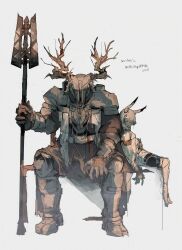 1boy 1girl absurdres animal_ears animal_skull antlers arknights armor black_thighhighs boots closed_eyes closed_mouth commentary dated deer_antlers deer_skull english_commentary father_and_daughter frostnova_(arknights) gauntlets gloves hair_ornament hair_over_one_eye hairclip highres holding holding_polearm holding_weapon horns jacket leaning_on_person light_smile medium_hair patriot_(arknights) pauldrons polearm rabbit_ears rabbit_girl rokunose scar scar_on_face scar_on_nose shoulder_armor sitting size_difference skull sleeping sleeping_on_person sleeping_upright thigh_boots thighhighs thighhighs_under_boots twitter_username weapon wendigo white_hair white_jacket