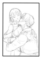 1boy 1girl asamiya_athena brown_hair charlyarts hair_ornament hug idol kiss kusanagi_kyou purple_hair snk star_(symbol) star_hair_ornament sun the_king_of_fighters the_king_of_fighters_xv