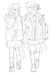 Rule 34 | 2girls, absurdres, braid, chinese commentary, closed mouth, collared shirt, commentary request, commission, greyscale, half up braid, highres, jacket, lanserongjie, long hair, looking at another, miyagi shiori, monochrome, multiple girls, necktie, pleated skirt, scarf, school uniform, second-party source, sendai hazuki, shirt, shuuniichido classmate wo kau hanashi, skirt, smile