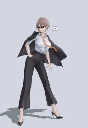 Rule 34 | 1girl, absurdres, breasts, fishmanblue, formal clothes, highres, jacket, large breasts, office lady, pants, suit, suit jacket, sunglasses, tagme
