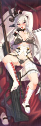 15.2x169mm_apfsds 1girl ahoge ammunition anti-materiel_cartridge anti-materiel_rifle areola_slip armor-piercing_ammunition armor-piercing_discarding_sabot armor-piercing_fin-stabilized_discarding_sabot ass bed bed_sheet blush bolt_action bow bra breasts bullet bullpup clitoris closed_mouth clothes_lift female_pubic_hair girls&#039;_frontline gloves gluteal_fold gun hair_between_eyes hair_ornament hair_ribbon hairclip highres iws_2000_(girls&#039;_frontline) jacket kinetic_energy_penetrator kneehighs lacy_lingerie large_breasts lingerie long_gun long_hair looking_at_viewer military military_cartridge military_uniform needlegun open_clothes open_shirt panties pink_eyes pleated_skirt pokke_(pokke-chan) polymer-cased_ammunition prototype_design pubic_hair pubic_hair_peek pussy red_eyes ribbon rifle rifle_cartridge sabot see-through_clothes shirt shoes sidelocks skirt skirt_down smile sniper_rifle socks solo steyr_arms steyr_iws_2000 sub-caliber_ammunition thighs underwear weapon