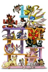 :&lt; :3 absurdres alolan_form alolan_meowth alolan_persian artist_name cat cat_tower claws crazy_eyes crazy_smile creatures_(company) delcatty espurr expressionless fangs furry galarian_form galarian_meowth game_freak gen_1_pokemon gen_3_pokemon gen_4_pokemon gen_5_pokemon gen_6_pokemon gen_7_pokemon gen_8_pokemon glameow glowing glowing_eyes highres incineroar jarzard legendary_pokemon liepard litleo litten looking_at_viewer looking_down looking_up luxio luxray meowstic meowstic_(female) meowstic_(male) meowth mythical_pokemon nintendo perrserker persian pokemon pokemon_(creature) purrloin purugly pyroar pyroar_(female) pyroar_(male) sharp_teeth shinx simple_background skitty sleeping smile solgaleo tail teeth torracat trait_connection zeraora