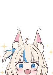 1girl absurdres ahoge animal_ear_fluff animal_ears blonde_hair blue_eyes blue_hair cat_ears elis_soratabi fangs highres indie_virtual_youtuber long_hair looking_at_viewer multicolored_hair open_mouth sameko_saba smile solo streaked_hair very_long_hair white_background