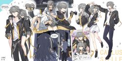 Rule 34 | !?, 1boy, 1girl, absurdres, an junjyue, anger vein, arm over shoulder, arm up, black gloves, black jacket, black pants, black shoes, black skirt, caelus (honkai: star rail), caelus (world tour 2023) (honkai: star rail), carrying, carrying person, cellphone, character name, chibi, chibi inset, chinese commentary, closed eyes, closed mouth, couple, dreaming, dress, dual persona, eating, eyewear hang, eyewear on head, fingerless gloves, food, gloves, grey hair, hand on own chin, hetero, highres, holding, holding food, holding hands, holding phone, honkai: star rail, honkai (series), interlocked fingers, jacket, lap pillow, looking at another, looking at phone, lying, multiple views, official alternate costume, on bed, on side, open mouth, pants, phone, photo (object), piggyback, refrigerator, selfcest, shirt, shoes, sitting, skirt, sleeping, smartphone, smile, speech bubble, stelle (honkai: star rail), stelle (world tour 2023) (honkai: star rail), sunglasses, thigh strap, thought bubble, trailblazer (honkai: star rail), translation request, trash can, unworn eyewear, white dress, white shirt, window, yellow eyes