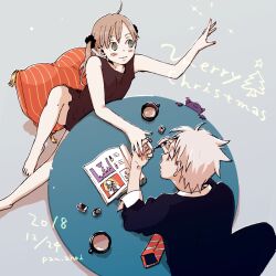 Rule 34 | 1boy, 1girl, 2018, alternate costume, dated, maka albarn, merry christmas, pan ahoi, soul eater, soul evans, watermark