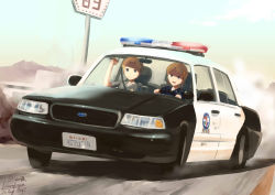 2girls ar18_(upotte!!) artist_name car commentary_request crown_victoria dated driving dust ford ford_crown_victoria ford_crown_victoria_(2nd_generation) kanokoga license_plate los_angeles_police_department m16a4_(upotte!!) motor_vehicle multiple_girls photoshop_(medium) police police_car police_uniform policewoman signature united_states upotte!! vehicle_focus
