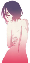 Rule 34 | 1girl, back, black hair, bleach, closed eyes, kuchiki rukia, laforce, nude, open mouth, short hair