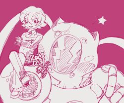 Rule 34 | 1boy, 1girl, amphimon, android, armor, digimon, digimon (creature), diving suit, full armor, higashimitarai kiyoshiro, highres, looking at viewer, robot girl, sanekokoa, school uniform, star (symbol)