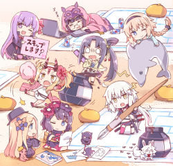 6+girls :&lt; :d ;) ;d abigail_williams_(fate) animal asymmetrical_legwear bb_(fate) bb_(fate/extra) beret bikini black_bikini black_cape black_dress black_hair black_hairband black_hat black_headwear black_jacket black_scrunchie black_skirt blonde_hair blue_bikini blue_eyes blue_jacket blunt_bangs blush bow braid brown_eyes brown_hair can cape chibi cloak closed_mouth commentary_request computer cotton_candy creature detached_sleeves dolphin drawing_tablet dress drooling energy_drink facial_mark fang fate/grand_order fate_(series) flower flying_sweatdrops food forehead_mark fou_(fate) glasses hair_between_eyes hair_bow hair_flower hair_ornament hair_scrunchie hairband hat holding holding_cotton_candy holding_food holding_pen holding_sign hood hood_up hooded_cloak ibaraki_douji_(fate) ibaraki_douji_(fate/grand_order) ibaraki_douji_(swimsuit_lancer)_(fate) ibaraki_douji_(swimsuit_lancer)_(second_ascension)_(fate) ink inkwell jacket japanese_clothes jeanne_d&#039;arc_(fate) jeanne_d&#039;arc_(ruler)_(fate) jeanne_d&#039;arc_(swimsuit_archer)_(fate) jeanne_d&#039;arc_(swimsuit_archer)_(first_ascension)_(fate) jeanne_d&#039;arc_alter_(fate) jeanne_d&#039;arc_alter_(swimsuit_berserker)_(fate) katana katsushika_hokusai_(fate) kimono laptop leaning_to_the_side lightning_bolt_symbol long_hair long_sleeves lying miniskirt multiple_girls nib_pen_(object) o_o obi octopus on_side one-piece_swimsuit one_eye_closed open_mouth orange_bow osakabehime_(fate) parted_bangs pen pink_cloak pleated_skirt profile purple_bow purple_eyes purple_hair purple_kimono red_bull red_flower red_legwear rioshi sash scrunchie seiza sheath sheathed side_ponytail sidelocks sign silver_hair single_braid single_thighhigh sitting skirt sleeping sleeves_past_fingers sleeves_past_wrists smile standing strapless strapless_one-piece_swimsuit stuffed_animal stuffed_toy swimsuit sword teddy_bear thighhighs tilted_headwear tokitarou_(fate) translation_request twintails uneven_legwear ushiwakamaru_(fate) ushiwakamaru_(swimsuit_assassin)_(fate) ushiwakamaru_(swimsuit_assassin)_(first_ascension)_(fate) v-shaped_eyebrows weapon white_one-piece_swimsuit wide_sleeves yellow_hat yellow_jacket zzz