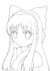 1girl ainu_clothes breasts expressionless hair_ribbon long_hair looking_at_viewer medium_breasts monochrome nakoruru ribbon samurai_spirits sketch snk solo the_king_of_fighters