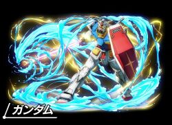 artist_request earth_federation energy energy_sword fire glowing glowing_eyes gundam machinery mecha mecha_focus mobile_suit mobile_suit_gundam no_humans robot roundel rx-78-2_gundam science_fiction shield space sword translation_request v-fin weapon yellow_eyes