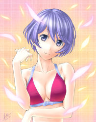 1girl bikini blue_eyes blue_hair collarbone female_focus matching_hair/eyes mcq original short_hair solo swimsuit upper_body