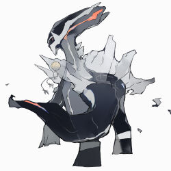 absurdres black_sclera black_skin colored_sclera colored_skin dialga from_behind full_body gen_4_pokemon highres keroreud legendary_pokemon looking_at_another looking_back multicolored_eyes muted_color nintendo no_humans pokemon pokemon_(creature) pokemon_focus primal_dialga red_eyes simple_background spines uxie white_background