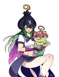 Rule 34 | 2girls, bancholilimon, banchou, delinquent, digimon, female focus, flower, highres, multiple girls, palmon, petals, plant, reptile, sharp teeth, teeth