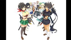 Rule 34 | 6+girls, absurdres, animal ears, armor, asuka (senran kagura), bandages, bandana, bare shoulders, belt, beret, black hair, black ribbon, black serafuku, blonde hair, blue eyes, blue ribbon, blue skirt, blush, boots, bow, breasts, brown eyes, brown hair, brown shoes, buruma, cat ears, cleavage, collarbone, crossed arms, denim, detached collar, dress, eyepatch, flat chest, frown, gloves, gothic lolita, green dress, green eyes, green hair, green necktie, hair bow, hair ornament, hair ribbon, hairclip, haruka (senran kagura), hat, hebijo academy school uniform, hibari (senran kagura), highres, hikage (senran kagura), homura (senran kagura), huge breasts, ikaruga (senran kagura), jacket, jeans, katana, katsuragi (senran kagura), lab coat, large breasts, leg warmers, lolita fashion, long hair, looking at viewer, maid, mirai (senran kagura), multiple girls, navel, necktie, no bra, non-web source, official art, open clothes, open shirt, orange jacket, pants, pantyhose, pillarboxed, pink hair, plaid clothes, plaid dress, plaid skirt, ponytail, red bandana, red eyes, red necktie, red scarf, red skirt, ribbon, scarf, school uniform, senran kagura, senran kagura burst, serafuku, shirt, shoes, short hair, short twintails, shoulder armor, shuriken, simple background, skirt, slit pupils, smile, socks, sword, symbol-shaped pupils, tan, tattoo, thighhighs, torn clothes, torn jeans, torn pants, track jacket, twintails, unbuttoned, very long hair, vest, weapon, white background, white gloves, white hair, white ribbon, white shirt, yaegashi nan, yagyu (senran kagura), yellow eyes, yomi (senran kagura)