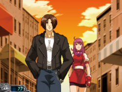 asamiya_athena black_jacket hair_ornament jacket kusanagi_kyou pachinko psycho_soldier purple_hair snk star_(symbol) star_hair_ornament the_king_of_fighters