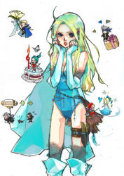 1990s_(style) 4boys 4girls aircraft airship blonde_hair blue_eyes cake cape celes_chere dog edgar_roni_figaro final_fantasy final_fantasy_vi flower flying food hat interceptor leotard locke_cole moogle multiple_boys multiple_girls pastry relm_arrowny rose setzer_gabbiani shadow_(ff6) tina_branford