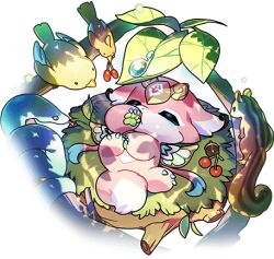 1other animal aqua_wings bird chibikemo chipmunk closed_eyes dragon dragon_village_(series) dragon_village_collection furry game_cg laby_(dragon_village) laby_(liberated)_(dragon_village) lowres lying nest official_art on_back snake squirrel third-party_source thumb_sucking transparent_background