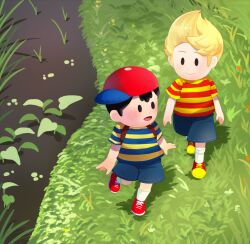 bad_tag black_hair blonde_hair child hat lucas_(mother_3) mother_(series) mother_2 ness_(mother_2) nintendo red_hat shirt shota sjsj_10 striped_clothes striped_shirt super_smash_bros.
