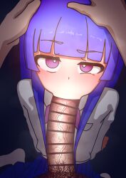 Rule 34 | 07th expansion, 1boy, 1girl, absurdres, age difference, arms behind head, bar censor, blue hair, blue skirt, blush, bow, bowtie, censored, dress shirt, fellatio, furude rika, hands on another&#039;s head, head grab, hetero, highres, higurashi no naku koro ni, hime cut, long skirt, long sleeves, looking at viewer, oral, penis, pink bow, pov, pubic hair, purple eyes, school uniform, shirt, sidelocks, sitting, skirt, socks, straight hair, white shirt, white socks, wishthatwas me