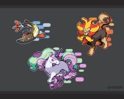 Rule 34 | barraskewda, elesio0, galarian form, galarian rapidash, gen 6 pokemon, gen 8 pokemon, nintendo, pixel art, pokemon, pokemon (creature), pyroar, regional variant, signature, sprite, sprite art