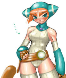 1girl animal_hood blush breath_of_fire breath_of_fire_v cat_hood dr.p elbow_gloves female_focus gloves hood lin lin_(breath_of_fire) solo spandex thighhighs