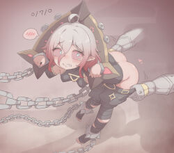 1girl 1other aged_down ass bdsm bent_over black_shirt black_shorts black_thighhighs blush bondage bound breasts briar_(league_of_legends) chain clenched_teeth clothes_pull colored_sclera colored_skin constricted_pupils crying crying_with_eyes_open cuffs disembodied_hand embarrassed eyebrows_hidden_by_hair from_above from_side full_body gradient_hair grey_background grey_eyes grey_hair grey_skin imminent_rape jallass league_of_legends loli looking_at_another looking_back medium_hair multicolored_hair pointy_ears red_hair red_sclera scared shirt shorts shorts_pull simple_background sleeveless sleeveless_shirt small_breasts solo_focus standing stocks tears teeth thighhighs toeless_legwear toes two-tone_hair undressing_another