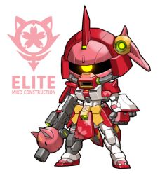 1girl ahoge breasts chibi gundam hair_ornament hairclip hololive long_hair lowres mecha mecha_musume one-eyed pinguinkotak pink_hair robot sakura_miko solo virtual_youtuber weapon yellow_eye zaku