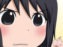 Rule 34 | 1girl, angry, black eyes, black hair, blush, blush stickers, dot nose, gradient background, gununu (meme), matching hair/eyes, meme, naruto (classic), naruto (series), parody, pet, pig, shizune (naruto), simple background, tk (tk&#039;s level4), tonton (naruto)