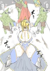 Rule 34 | 1girl, artoria pendragon (fate), artoria pendragon (lancer) (fate), blonde hair, breasts, defeat, fate/grand order, fate (series), goblin, huge breasts, saber ntrok