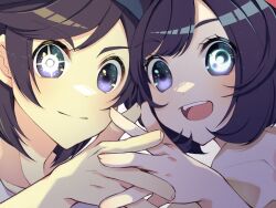 1boy 1girl crescent-shaped_pupils elio_(pokemon) mochi_(g_mochi) moon_(symbol) nintendo pokemon pokemon_sm selene_(pokemon) sun_symbol symbol-shaped_pupils unusual_pupils