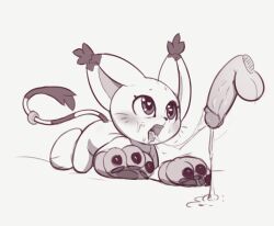 1girl after_fellatio animal_ears blush cat_ears cat_girl cat_tail claws cum cum_in_mouth cum_on_tongue cum_string digimon digimon_(creature) disembodied_hand erection furry furry_female gloves greyscale heart heart-shaped_pupils hetero kekitopu loli looking_at_penis monochrome nude open_mouth paw_gloves penis raised_eyebrows simple_background sketch solo_focus striped_tail symbol-shaped_pupils tail tail_ornament tail_ring tailmon testicles tongue tongue_out uncensored veins veiny_penis whiskers white_background