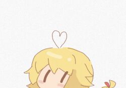 1other androgynous animated animated_gif antenna_hair blonde_hair blush_stickers broken_heart chibi chinese_commentary chinese_text commentary_request heart heart_antenna_hair jian_xing_zao len&#039;en lowres no_mouth no_nose ooama_no_ake_no_mitori other_focus simple_background solo tearing_up translation_request white_background