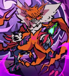 Rule 34 | 1girl, armor, digimon, digimon (creature), female focus, meicrackmon vicious mode, red eyes, sharp teeth, solo, teeth