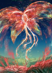 2others antennae bug derivative_work elden_ring faurtis_(elden_ring) glowing gnoster_(elden_ring) highres in-universe_location insect insect_wings monster moth multiple_legs multiple_others other_focus outdoors rashuu screenshot_redraw signature sky sparkle wings