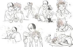 Rule 34 | 2boys, backpack, bag, bath, bathing, bathtub, betsu aka2, boku no hero academia, bones (company), carrying, carrying person, curly hair, drying, drying hair, eating, freckles, katsudon (food), messy hair, midoriya izuku, multicolored hair, multiple boys, pantes, short hair, shounen jump, sleeping, sleepy, socks, taking care, taking off shoes, tired eyes, tododeku, todoroki shouto, towel, traditional media, two-tone hair, yaoi