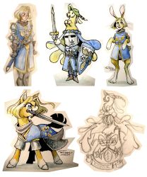 artist_name blush reference_sheet coat_of_arms collage colored_pencil_(medium) dated furry grin heraldry highres holding holding_sword holding_up holding_weapon holding_with_mouth knight my_little_pony original paladin persimona_of_caradoc player_character ponification pony_(animal) rabbit smile sword tabard taritoons traditional_media weapon