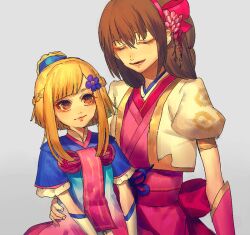 anago_(tokyo_retro_gokko) blonde_hair brown_eyes brown_hair chacha closed_eyes hair_ornament hairband hug japanese_clothes kimono lips long_bangs looking_up mother_and_daughter oichi oichi_(sengoku_musou) ponytail sengoku_musou