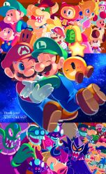 5girls 6+boys :o absurdres antasma baby baby_luigi baby_mario bald black-framed_eyewear black_collar blonde_hair blue_eyes blue_hair blue_overalls blue_vest boo_(mario) bow bowser bowser_jr. bowtie braid brothers brown_footwear brown_hair newsboy_cap cackletta cane cape chest_jewel claws closed_eyes closed_mouth collar colored_skin commentary covering_own_mouth cross-eyed crown dress earrings elbow_gloves english_commentary english_text engrish_commentary everyone eye_mask eyelashes facial_hair fawful furry furry_male glasses gloves goomba green_headwear green_shirt green_skin green_sleeves hair_bow hat high_collar highres holding holding_cane holding_sack horns hug iggy_koopa jewelry kneehighs koopa_troopa koopalings larry_koopa lemmy_koopa light_blush lipstick long_dress long_hair long_sleeves low_twin_braids ludwig_von_koopa luigi makeup mario mario_&amp;_luigi:_bowser&#039;s_inside_story mario_&amp;_luigi:_dream_team mario_&amp;_luigi:_paper_jam mario_&amp;_luigi:_partners_in_time mario_&amp;_luigi:_superstar_saga mario_&amp;_luigi_rpg mario_(series) midbus mini_crown mohawk morton_koopa_jr. multicolored_hair multiple_boys multiple_girls mustache nintendo novelty_glasses one_eye_closed open_clothes open_mouth open_vest overalls paper_mario paper_mario_(character) pink_bow pink_dress pink_lips pink_sleeves polka_dot polka_dot_bow popple_(mario) prince_dreambert prince_peasley princess_peach princess_shroob puffy_short_sleeves puffy_sleeves purple_cape purple_mask purple_shirt purple_vest rainbow_hair red-framed_eyewear red_bow red_bowtie red_cape red_dress red_headwear red_shirt red_sleeves red_socks round_eyewear roy_koopa sack scarf sharp_teeth shirt shoes short_hair short_sleeves shroob shy_guy siblings smile socks space sphere_earrings spiked_collar spikes star_(symbol) starlow striped_clothes striped_socks stuffwell suitcase sunglasses teeth thank_you thick_eyebrows toad_(mario) toadette toadsworth twin_braids two-tone_socks upper_teeth_only v-shaped_eyebrows very_long_hair very_short_hair vest wendy_o._koopa white_gloves white_horns white_scarf white_socks yellow_headwear yuuma_rimi