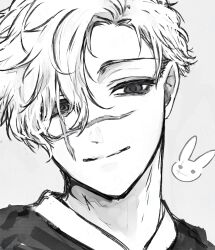 1boy absurdres blue_lock bunny_iglesias closed_mouth commentary_request hair_over_one_eye highres light_smile looking_at_viewer male_focus portrait scar scar_across_eye scar_on_face shirt short_hair simple_background solo zz_0_xz