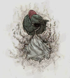 black_eyes bowl_cut colored_skin floating gen_3_pokemon ghost grey_background hair_over_mouth hair_over_one_eye horns looking_at_viewer lowres nintendo pokemon pokemon_(creature) ralts toi_(number8) white_skin