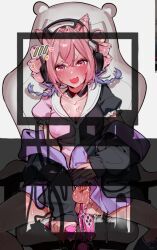 1futa arknights black_jacket blush breasts bulge chair cone_hair_bun erection erection_under_clothes futanari futanari_masturbation hair_bun headphones jacket masturbation medium_breasts mirin_chikuwa multicolored_hair on_chair open_mouth penis penis_peek pink_eyes pink_hair puffy_short_sleeves puffy_sleeves purple_hair sex_toy short_sleeves sitting solo spread_legs testicles two-tone_hair u-official_(arknights) vibrator