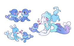 1brad :d ^_^ affectionate blush_stickers brionne closed_eyes closed_mouth evolutionary_line fang gen_7_pokemon heart highres nintendo no_humans noses_touching open_mouth pokemon pokemon_(creature) popplio primarina smile white_background