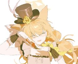 Rule 34 | 1girl, animal ear fluff, animal ears, black hat, blue archive, earrings, flower, halo, hat, highres, jewelry, looking at viewer, mari (blue archive), mari (idol) (blue archive), official alternate costume, open mouth, orange hair, rose, simple background, smile, solo, upper body, white background, yellow flower, yellow halo, yellow rose, yu-y (824412)